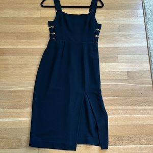 Zimmermann Cutout Buckle Embellished Stretch Crepe Dress in Navy